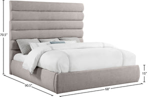 Meridian Furniture Adam Channel Tufted Linen Upholstered King Platform Bed with Adjustable Headboard B1255Taupe-K70