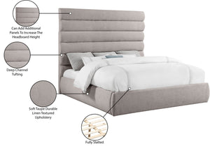 Meridian Furniture Adam Channel Tufted Linen Upholstered King Platform Bed with Adjustable Headboard B1255Taupe-K70
