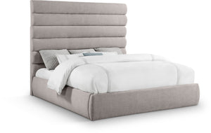 Meridian Furniture Adam Channel Tufted Linen Upholstered King Platform Bed with Adjustable Headboard B1255Taupe-K70