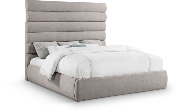 Meridian Furniture Adam Channel Tufted Linen Upholstered King Platform Bed with Adjustable Headboard B1255Taupe-K70