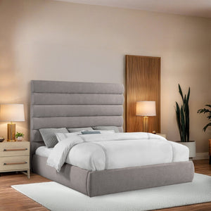 Meridian Furniture Adam Channel Tufted Linen Upholstered King Platform Bed with Adjustable Headboard B1255Taupe-K70