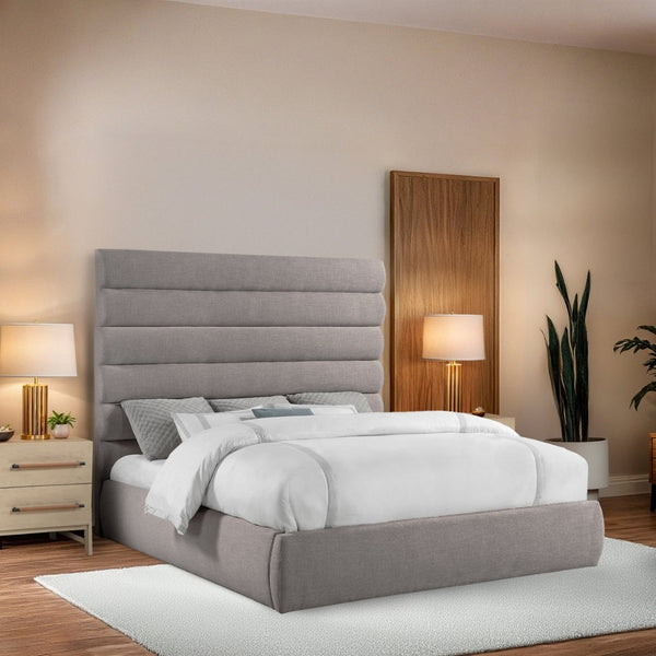 Meridian Furniture Adam Channel Tufted Linen Upholstered King Platform Bed with Adjustable Headboard B1255Taupe-K70