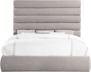Meridian Furniture Adam Channel Tufted Linen Upholstered King Platform Bed with Adjustable Headboard B1255Taupe-K70