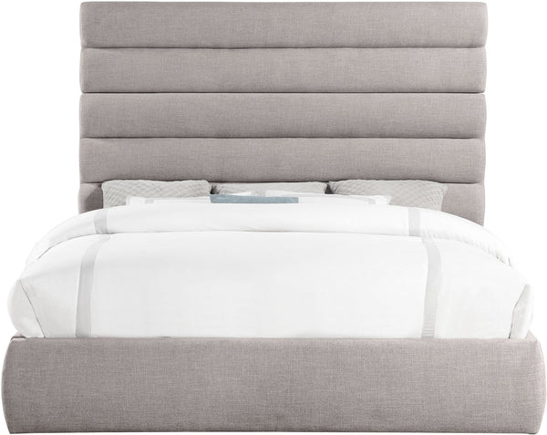 Meridian Furniture Adam Channel Tufted Linen Upholstered King Platform Bed with Adjustable Headboard B1255Taupe-K70