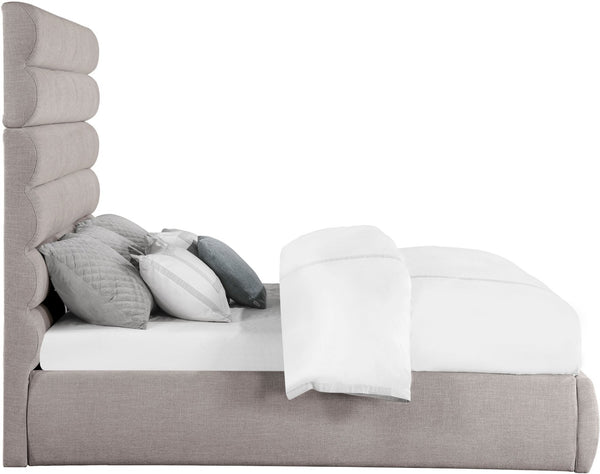 Meridian Furniture Adam Channel Tufted Linen Upholstered King Platform Bed with Adjustable Headboard B1255Taupe-K70