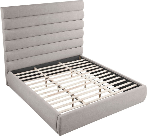 Meridian Furniture Adam Channel Tufted Linen Upholstered King Platform Bed with Adjustable Headboard B1255Taupe-K70