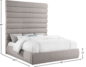 Meridian Furniture Adam Channel Tufted King Bed Taupe Linen Upholstery Tall Architectural Headboard B1255Taupe-K90