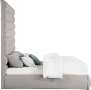 Meridian Furniture Adam Channel Tufted King Bed Taupe Linen Upholstery Tall Architectural Headboard B1255Taupe-K90