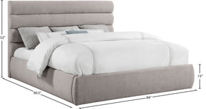 Meridian Furniture Adam Channel Tufted King Bed Taupe Linen Upholstery Platform Base No Box Spring B1255Taupe-K