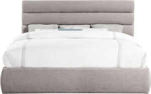 Meridian Furniture Adam Channel Tufted King Bed Taupe Linen Upholstery Platform Base No Box Spring B1255Taupe-K