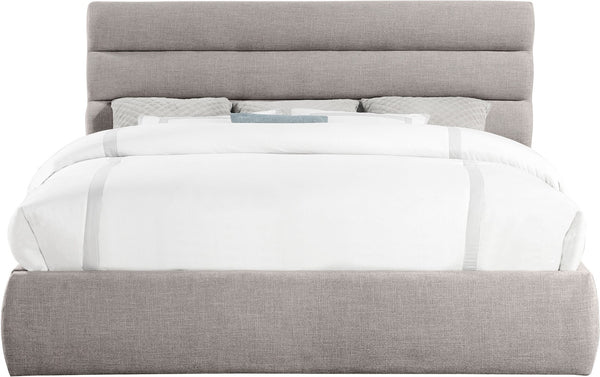 Meridian Furniture Adam Channel Tufted King Bed Taupe Linen Upholstery Platform Base No Box Spring B1255Taupe-K