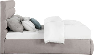 Meridian Furniture Adam Channel Tufted King Bed Taupe Linen Upholstery Platform Base No Box Spring B1255Taupe-K