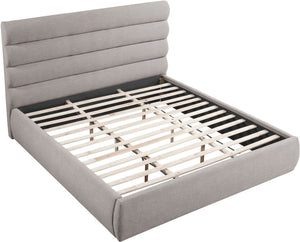Meridian Furniture Adam Channel Tufted King Bed Taupe Linen Upholstery Platform Base No Box Spring B1255Taupe-K