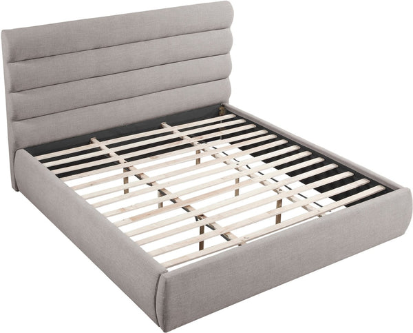 Meridian Furniture Adam Channel Tufted King Bed Taupe Linen Upholstery Platform Base No Box Spring B1255Taupe-K