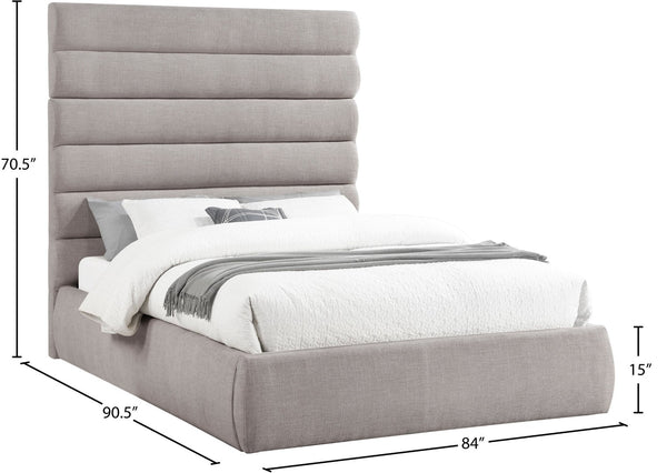 Meridian Furniture Adam Channel Tufted Linen Queen Bed with Modular Headboard for Elegant Bedrooms B1255Taupe-Q70
