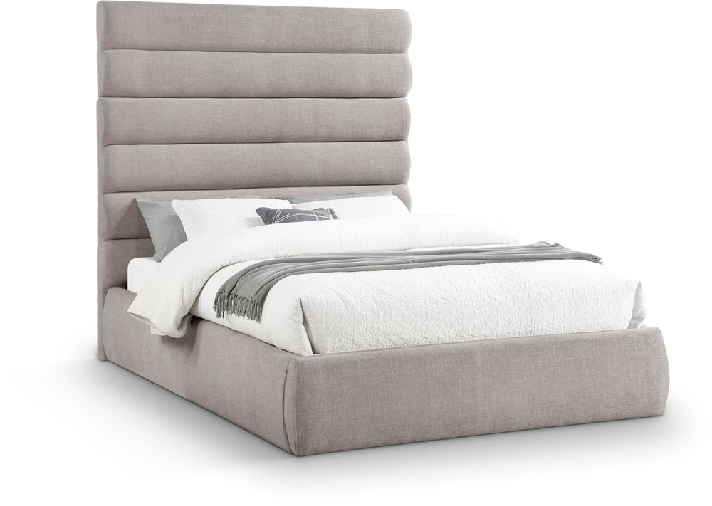 Meridian Furniture Adam Channel Tufted Linen Queen Bed with Modular Headboard for Elegant Bedrooms B1255Taupe-Q70