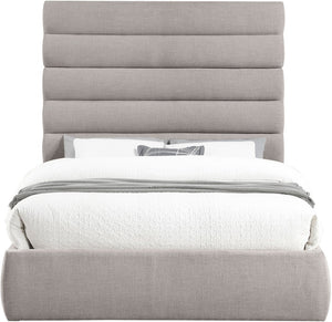 Meridian Furniture Adam Channel Tufted Linen Queen Bed with Modular Headboard for Elegant Bedrooms B1255Taupe-Q70