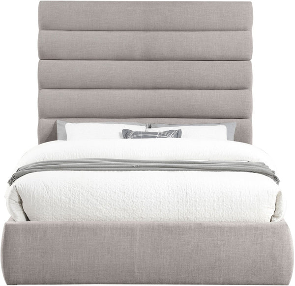 Meridian Furniture Adam Channel Tufted Linen Queen Bed with Modular Headboard for Elegant Bedrooms B1255Taupe-Q70