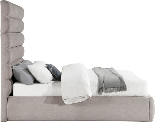 Meridian Furniture Adam Channel Tufted Linen Queen Bed with Modular Headboard for Elegant Bedrooms B1255Taupe-Q70