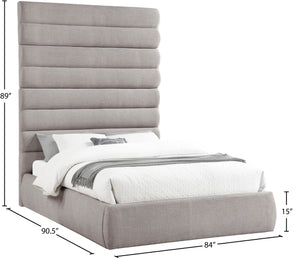 Meridian Furniture Adam Channel Tufted Queen Bed Modular Linen Upholstered Frame for Modern Bedrooms B1255Taupe-Q90