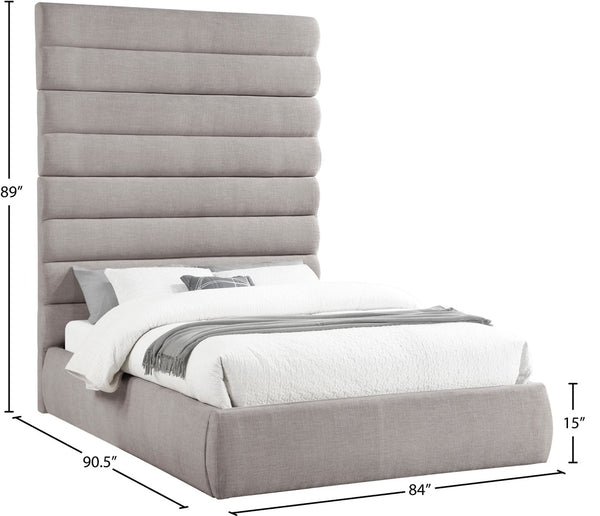 Meridian Furniture Adam Channel Tufted Queen Bed Modular Linen Upholstered Frame for Modern Bedrooms B1255Taupe-Q90