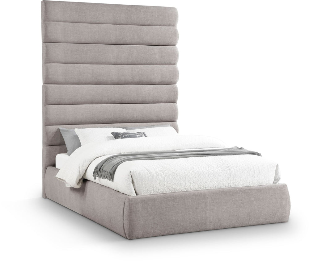 Meridian Furniture Adam Channel Tufted Queen Bed Modular Linen Upholstered Frame for Modern Bedrooms B1255Taupe-Q90