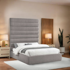 Meridian Furniture Adam Channel Tufted Queen Bed Modular Linen Upholstered Frame for Modern Bedrooms B1255Taupe-Q90