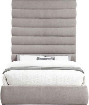 Meridian Furniture Adam Channel Tufted Queen Bed Modular Linen Upholstered Frame for Modern Bedrooms B1255Taupe-Q90
