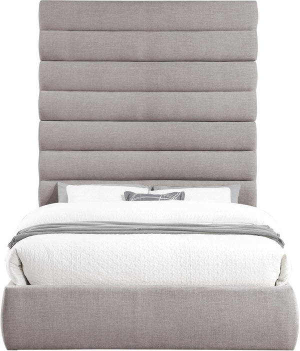 Meridian Furniture Adam Channel Tufted Queen Bed Modular Linen Upholstered Frame for Modern Bedrooms B1255Taupe-Q90