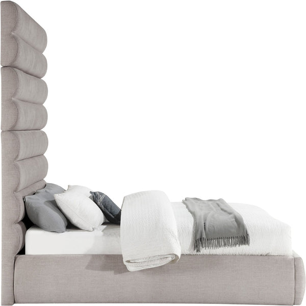 Meridian Furniture Adam Channel Tufted Queen Bed Modular Linen Upholstered Frame for Modern Bedrooms B1255Taupe-Q90