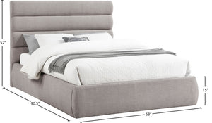 Meridian Furniture Adam Channel Tufted Queen Bed Taupe Linen Upholstered Frame for Modern Bedrooms B1255Taupe-Q
