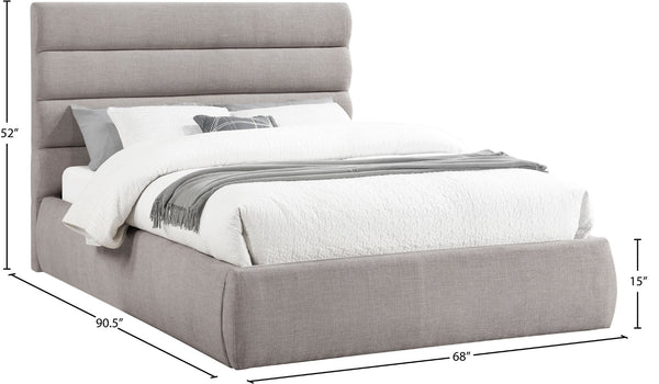 Meridian Furniture Adam Channel Tufted Queen Bed Taupe Linen Upholstered Frame for Modern Bedrooms B1255Taupe-Q