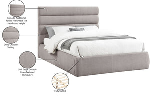 Meridian Furniture Adam Channel Tufted Queen Bed Taupe Linen Upholstered Frame for Modern Bedrooms B1255Taupe-Q