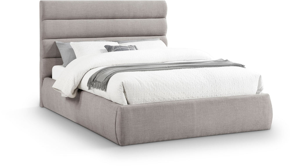 Meridian Furniture Adam Channel Tufted Queen Bed Taupe Linen Upholstered Frame for Modern Bedrooms B1255Taupe-Q