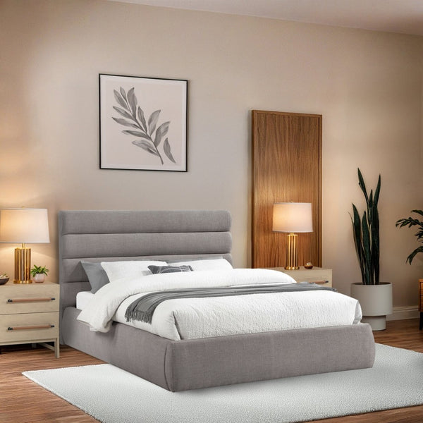Meridian Furniture Adam Channel Tufted Queen Bed Taupe Linen Upholstered Frame for Modern Bedrooms B1255Taupe-Q