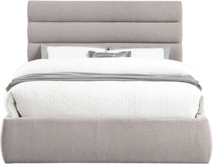 Meridian Furniture Adam Channel Tufted Queen Bed Taupe Linen Upholstered Frame for Modern Bedrooms B1255Taupe-Q