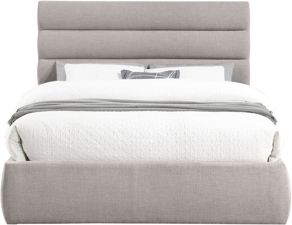 Meridian Furniture Adam Channel Tufted Queen Bed Taupe Linen Upholstered Frame for Modern Bedrooms B1255Taupe-Q