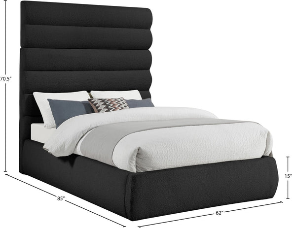 Meridian Furniture Adam Channel Tufted Boucle Platform Full Bed Sculptural Headboard for Modern Rooms B1256Black-F70
