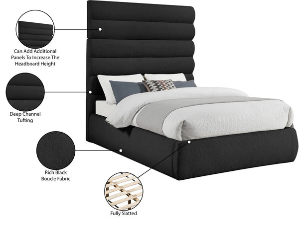 Meridian Furniture Adam Channel Tufted Boucle Platform Full Bed Sculptural Headboard for Modern Rooms B1256Black-F70