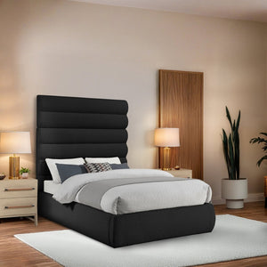 Meridian Furniture Adam Channel Tufted Boucle Platform Full Bed Sculptural Headboard for Modern Rooms B1256Black-F70