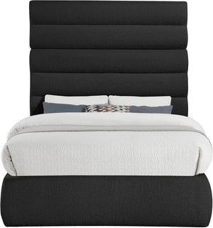 Meridian Furniture Adam Channel Tufted Boucle Platform Full Bed Sculptural Headboard for Modern Rooms B1256Black-F70