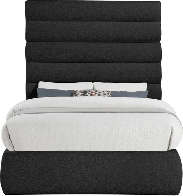 Meridian Furniture Adam Channel Tufted Boucle Platform Full Bed Sculptural Headboard for Modern Rooms B1256Black-F70