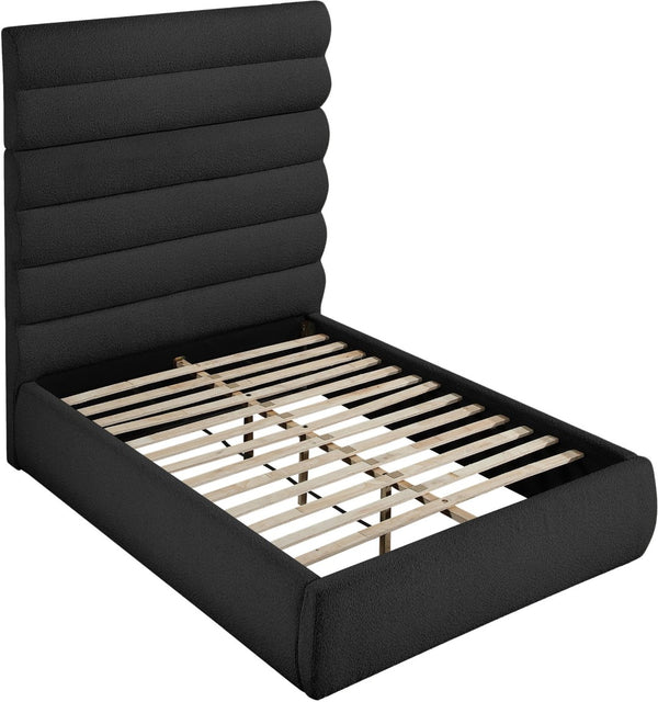 Meridian Furniture Adam Channel Tufted Boucle Platform Full Bed Sculptural Headboard for Modern Rooms B1256Black-F70