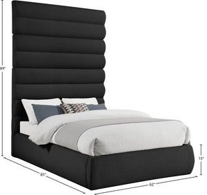 Meridian Furniture Adam Channel Tufted Boucle Upholstered Full Bed with Adjustable Panel Headboard B1256Black-F90