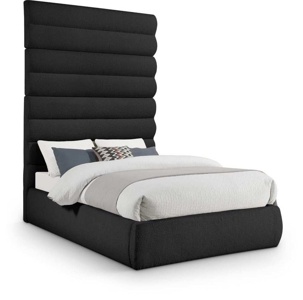 Meridian Furniture Adam Channel Tufted Boucle Upholstered Full Bed with Adjustable Panel Headboard B1256Black-F90