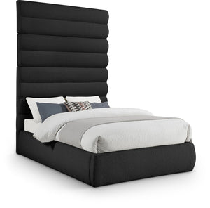 Meridian Furniture Adam Channel Tufted Boucle Upholstered Full Bed with Adjustable Panel Headboard B1256Black-F90