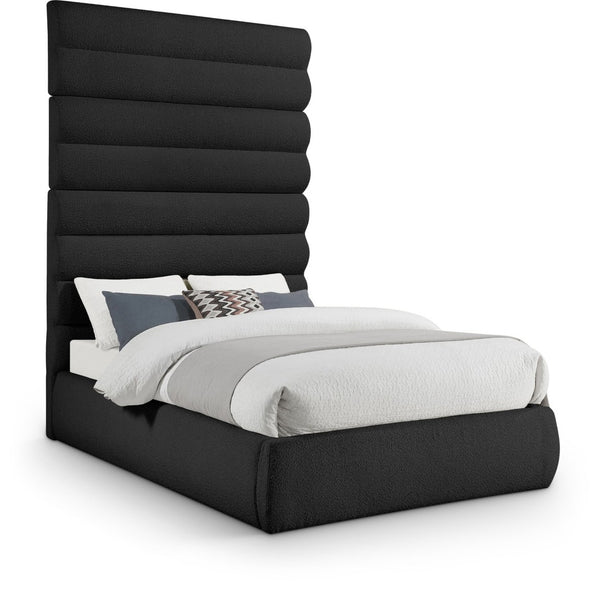 Meridian Furniture Adam Channel Tufted Boucle Upholstered Full Bed with Adjustable Panel Headboard B1256Black-F90