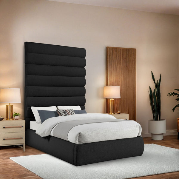 Meridian Furniture Adam Channel Tufted Boucle Upholstered Full Bed with Adjustable Panel Headboard B1256Black-F90