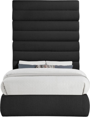 Meridian Furniture Adam Channel Tufted Boucle Upholstered Full Bed with Adjustable Panel Headboard B1256Black-F90
