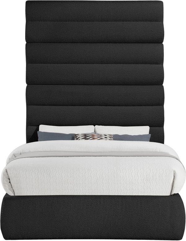Meridian Furniture Adam Channel Tufted Boucle Upholstered Full Bed with Adjustable Panel Headboard B1256Black-F90